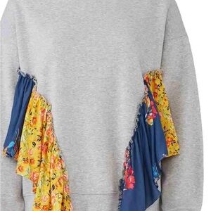 Gray Sweatshirt with Floral Ruffle Accents
